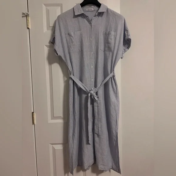 JustFab Linen Shirt Dress size XXL fits XL fits XL Blue White Stripes - Picture 6 of 13